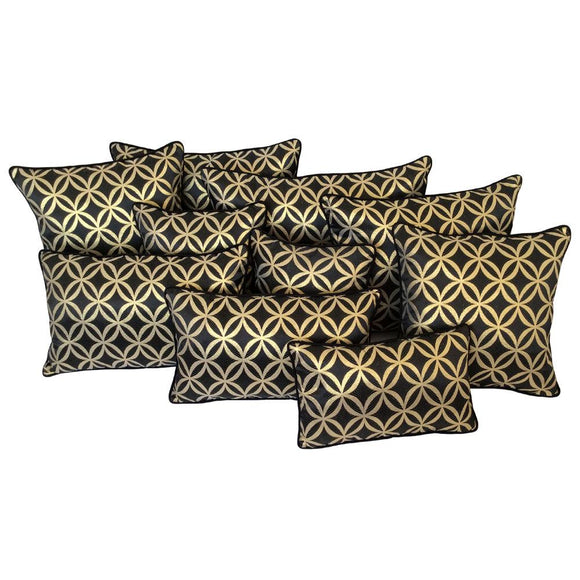 Satin Geometric Circle Lattice Pattern Black-Gold Pillow Cover Sham