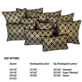 Satin Circle Lattice Pattern Black-Gold 14"x24" Lumbar Pillow Cover Sham
