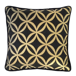 Satin Circle Lattice Geometric Pattern Black-Gold 16"x16" Throw Pillow Cover Sham
