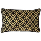 Satin Circle Lattice Pattern Black-Gold 16"x26" Lumbar Pillow Cover Sham