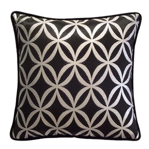 Satin Circle Lattice Geometric Pattern Black-Silver 16"x16" Throw Pillow Cover Sham