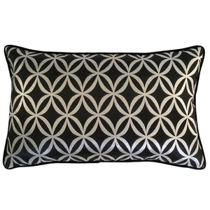 Satin Circle Lattice Pattern Black-Silver 16"x26" Lumbar Pillow Cover Sham