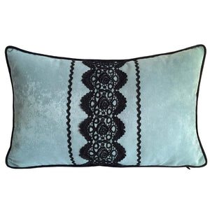 Faux Suede Floral Guipure Applique 12"x20" Turquoise Green Pillow Case/Cushion Cover
