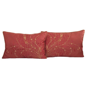 Jacquard Satin Reed Queen Size Brick-Red Pillow Case/Cushion Cover Set