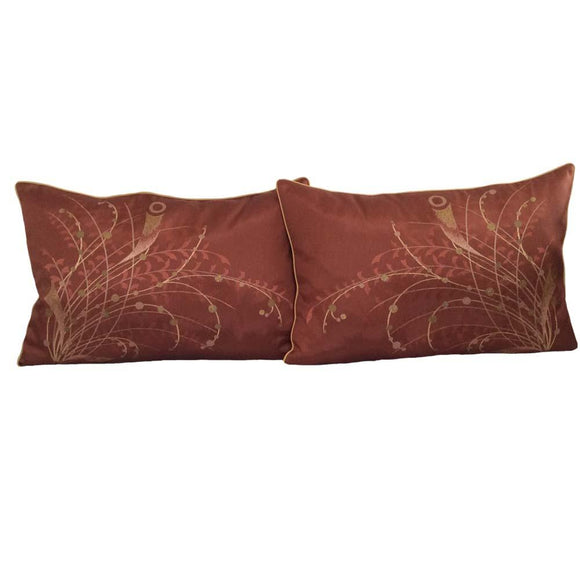 Jacquard Satin Reeds Queen Size Puce-Red Pillow Case/Cushion Cover Set