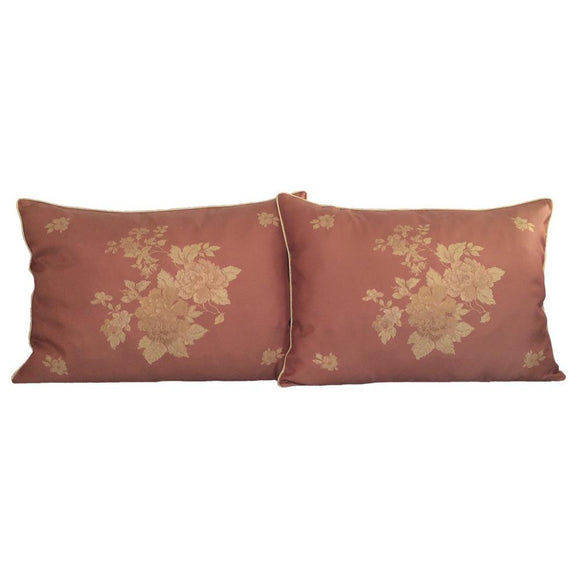Jacquard Satin Rose Standard Size Copper Orange Pillow/Cushion Cover