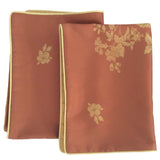 2 pcs Jacquard Satin Floral Standard Size Copper/Metallic Orange Pillow/Cushion Cover