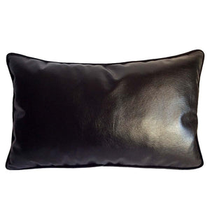 Faux Leather Solid Pattern 14"x24" Black Pillow Case/Cushion Cover