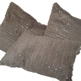 Faux Fur Chevron-Stripe Sequined Pattern 18"x18" Pillow Cover - Smoked Olive
