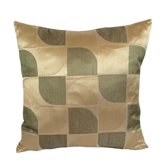 Satin Geometric 20x20 Cream/Green Decorative Pillow Case/Cushion Cover