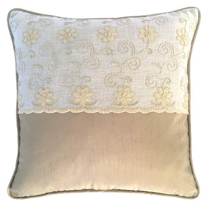 Shantung Satin/Linen Floral Pattern 18"x18" Beige/Cream Pillow Case/Cushion Cover