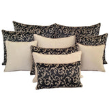 Satin Textured Ivy Pattern Black-Cream 16"x26" Lumbar Pillow Cover Sham