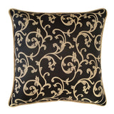 Satin Textured Leaves / Ivy Pattern Black-Cream Pillow Cover Sham