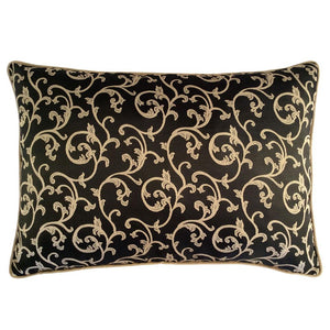 Satin Textured Ivy Pattern Black-Cream 20"x28" Decorative Pillow Cover Sham