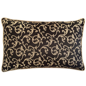 Satin Textured Leaves / Ivy Pattern Black-Cream Pillow Cover Sham