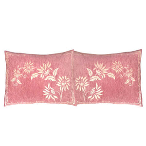 2 pcs Upholstery-Chenille Pink (Cream Mum Flowers) Queen Size 22"x30" Pillow Cover