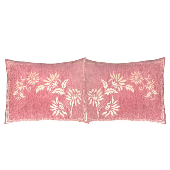 2 pcs Upholstery-Chenille Pink (Cream Mum Flowers) Queen Size 22