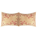 2 pcs Upholstery-Chenille Beige (Claret Red Rose) Queen Size 22"x30" Pillow Cover