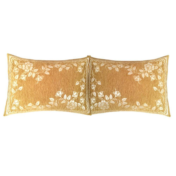 2 pcs Upholstery-Chenille Mustard (Cream Rose) Queen Size 22